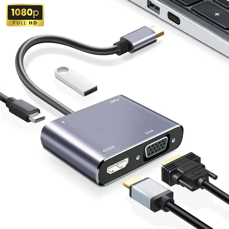 4 ב 1 תחנת עגינה תואם מחשב נייד תחנת עגינה usb3.0 vga מתאם HD 4k ממיר עבור מחשב נייד עגינה ניידת