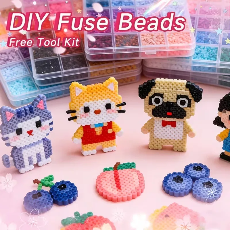 24 Colours 2.6mm Mini Hama Beads Set 7200/12000pcs DIY 3D Pixel Puzzle Iron Beads High Quality Handmade Accessories Kids Gift