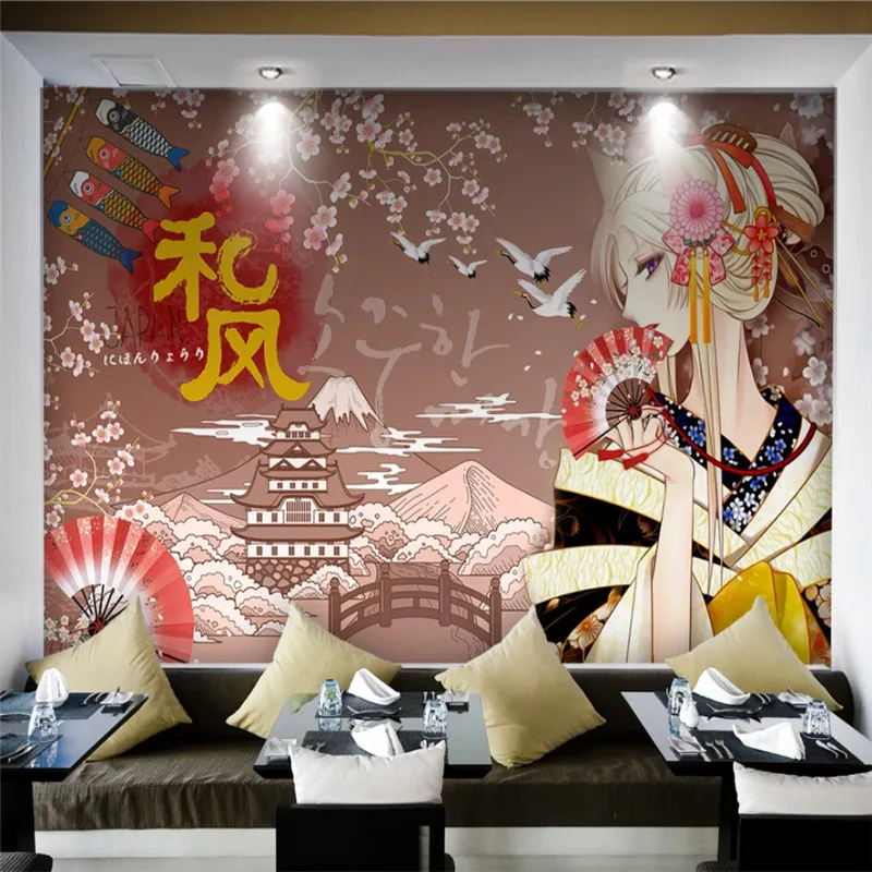 

Japanese Cuisine Cherry Beauty Wall Paper 3D Japanese Sushi Ramen Restaurant Industrial Decor Background Mural Wallpaper 3D