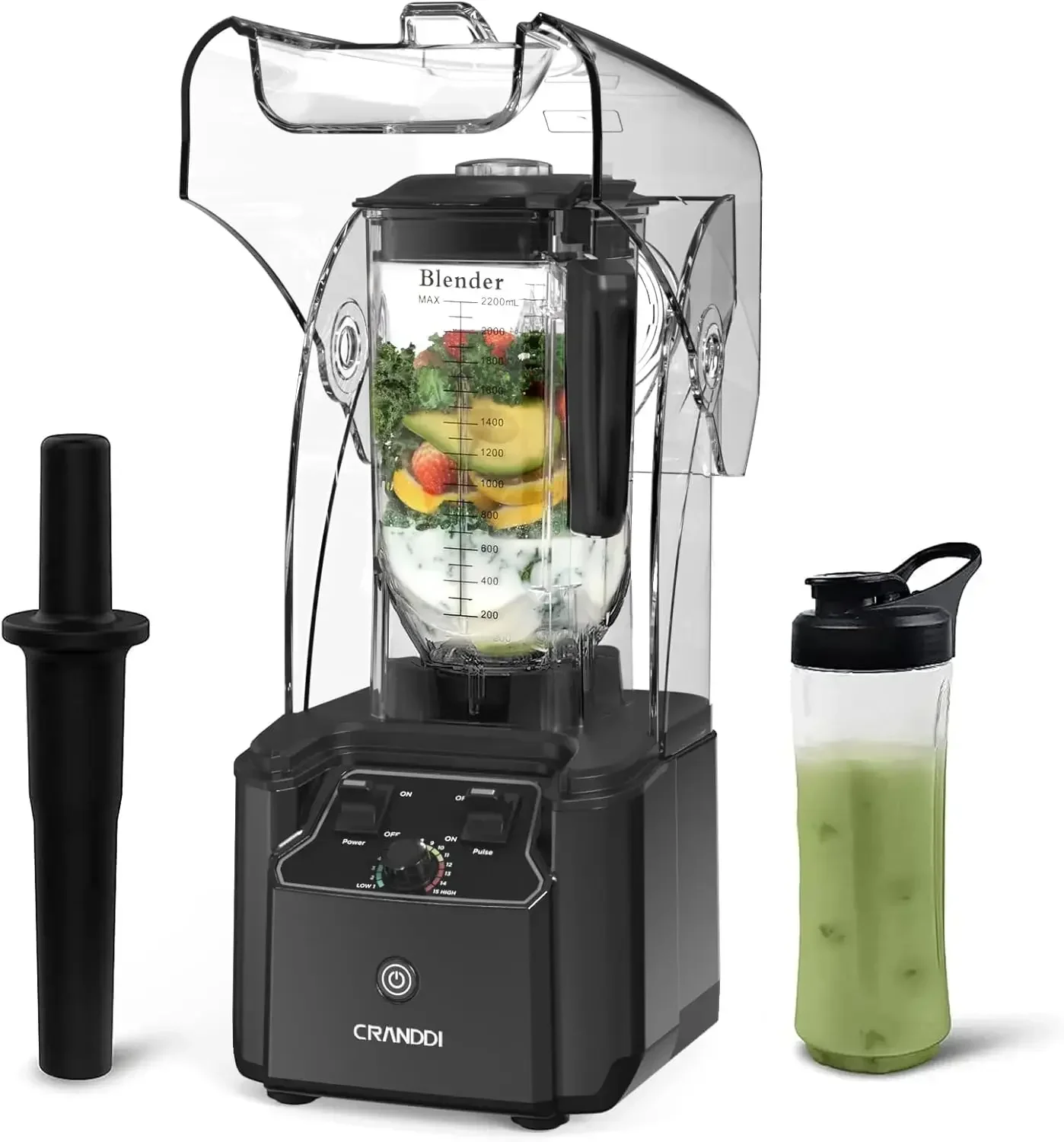 CRANDDI Commercial Quiet Blender, 2200 Watt Professional Countertop Blender with BPA-FREE 80oz Pitcher, Built-in Pulse