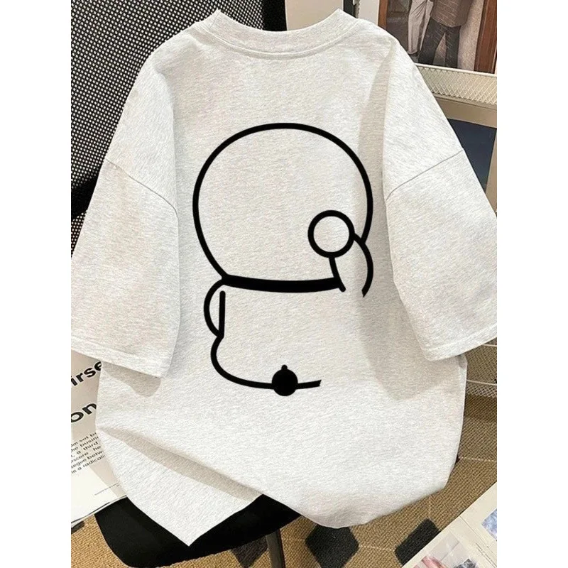

Doraemon European T-shirt 2026 Summer Trend Loose Japanese Minimalist Lines Y2k Fashion Toys Anime Cartoon Frind Kawaii Cute