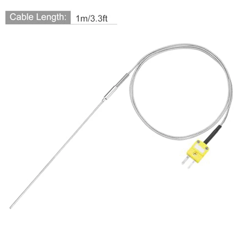 B62B K Type Thermocouple with Plug, Temperature Sensor Probe -50 to 1100°C, 3.3ft Wire 1x150mm, Waterproof, for Industrial