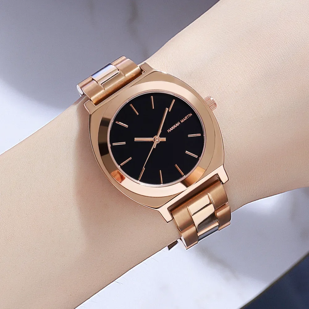 HANNAH MARTIN 1261 Watches for Women Wine Bucket Type Quartz Movement Waterproof Precision Steel Chain Women Watch Reloj Mujer
