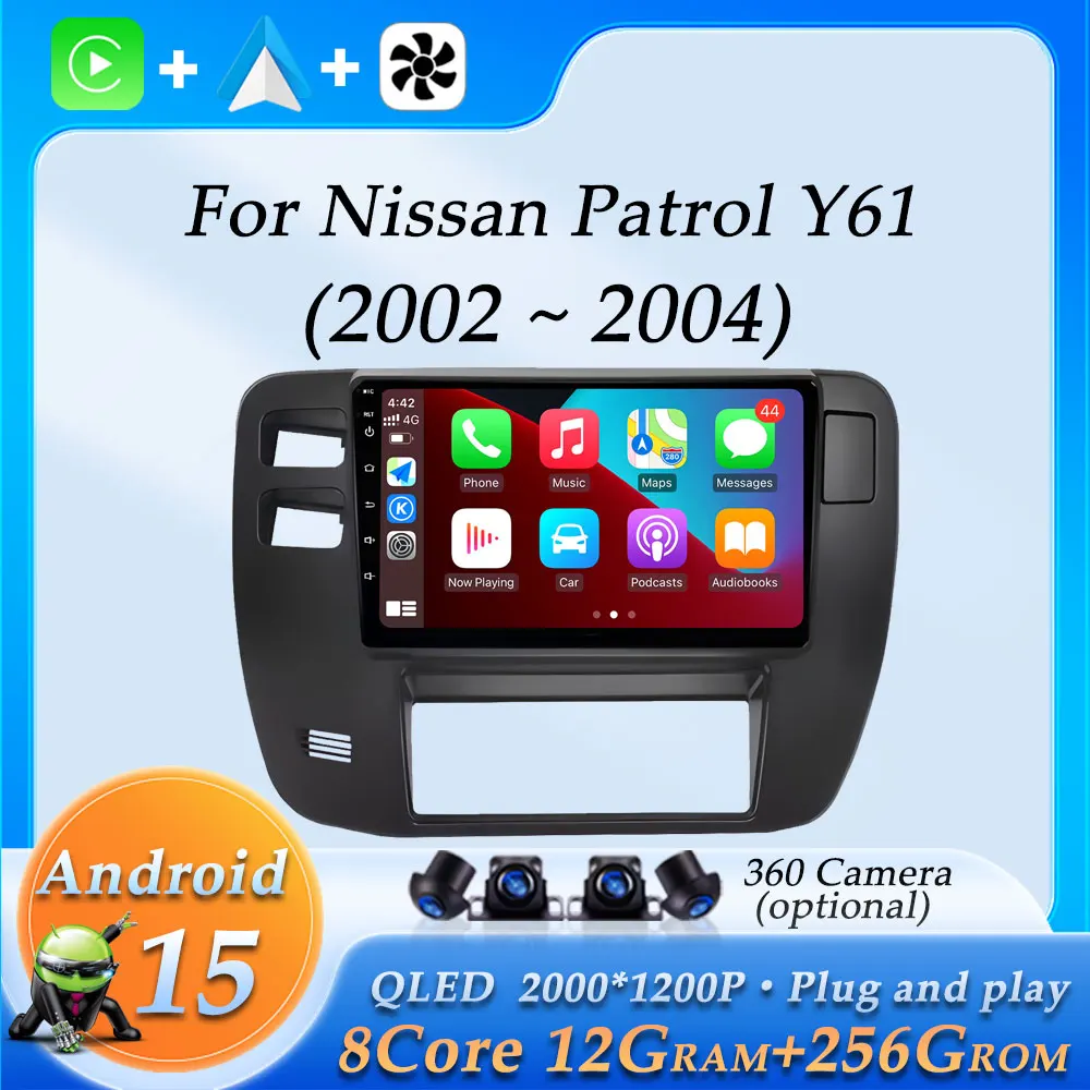 Wireless CarPlay for Nissan Patrol Y61 2002 - 2004 9 inch Android 15 GPS Navigation Car Radio Video Multimedia Player DSP Stereo