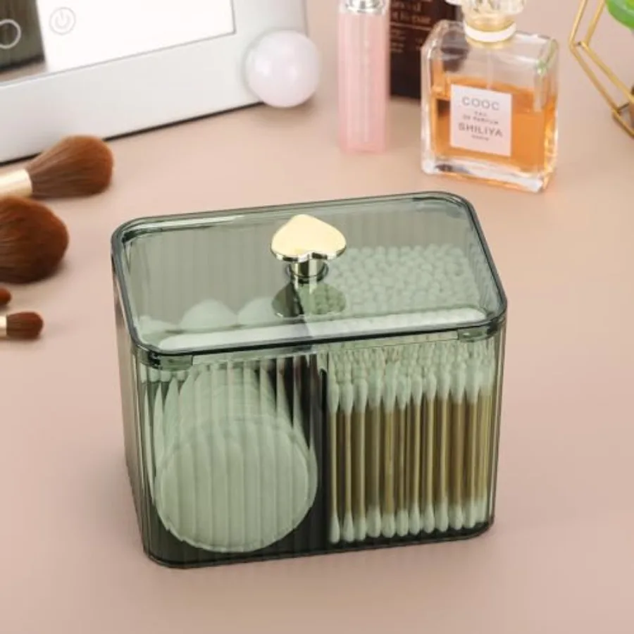 Qtip Holder Dispenser 3-Section Cotton Swab/Pad/Ball Holder Container 3 Grids Bathroom Organizer Jar Cosmetics Storage for Vani