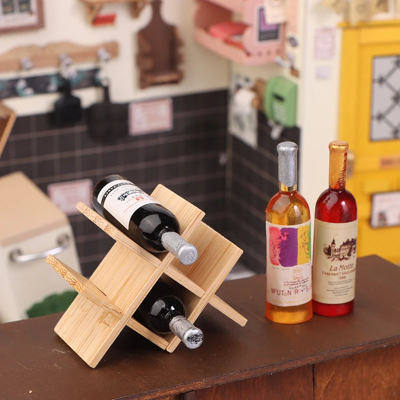 Dollhouse Accessories Miniature Wooden Wine Bottle Holder Mini Showcase Model Toy For Doll House Decoration