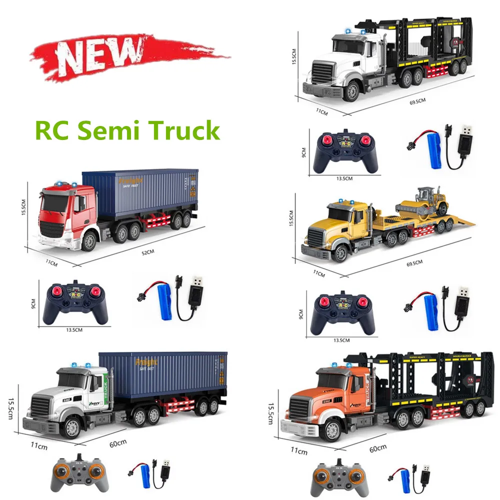 22.5 Inch Remote Control Semi Truck 1:24 Scale 6-channel Engineering Vehicle Rechargeable Batteries Radio Controlled Cars Toys