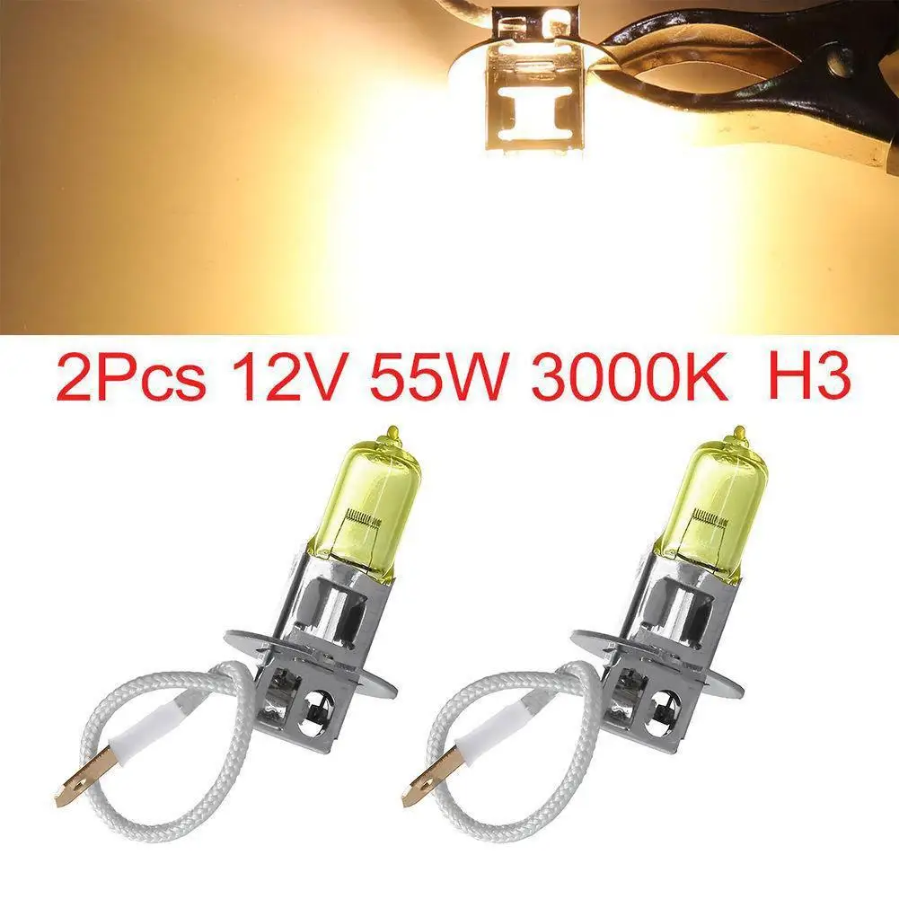 

1pc H3 12V 55W 3000K Yellow Quartz Glass Car Xenon Head Lamp Fog Lamp Halogen Bulb Replacement For All Car Models J6Z7