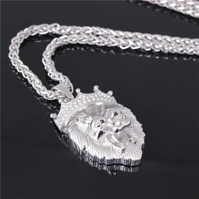 The Lion Head Alloy Men\'s Necklace Personality Crown Lion Hip Hop Rock  Pendant Punk Fashion Jewelry Accessories