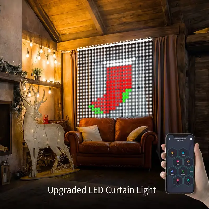 USB Bluetooth APP Controlled RGB Color Changing Curtain Fairy String Lights, DIY Custom Lighting Effects with Music Beat