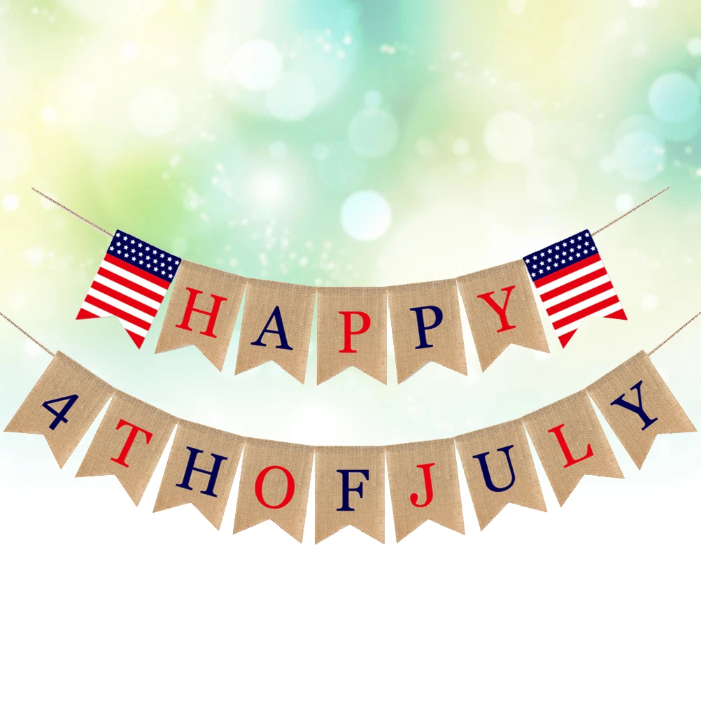 

Garland Patriotic Pennant Banner Burlap Flags American Decorations Bunting Cute