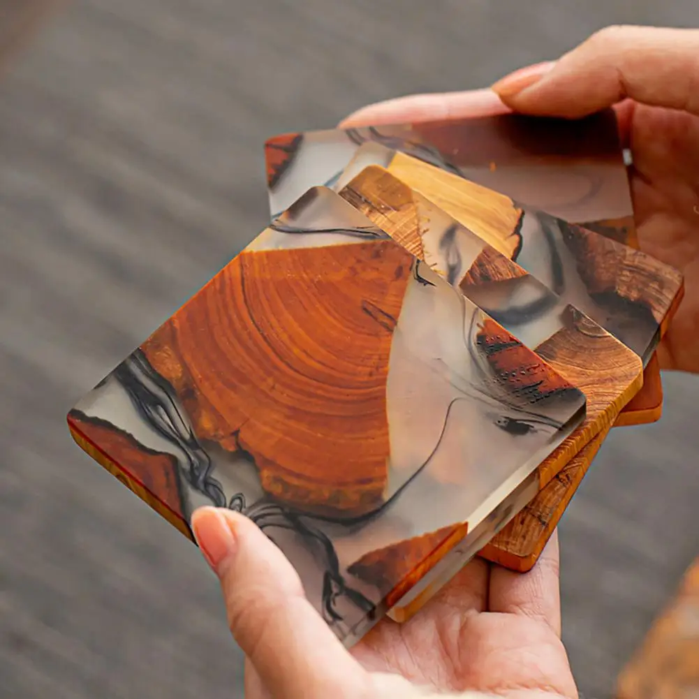 Tea Coaster Natural Mug Coaster Wear-resistant Glossy  Simple Wooden Resin Cup Holder Creative Gasket