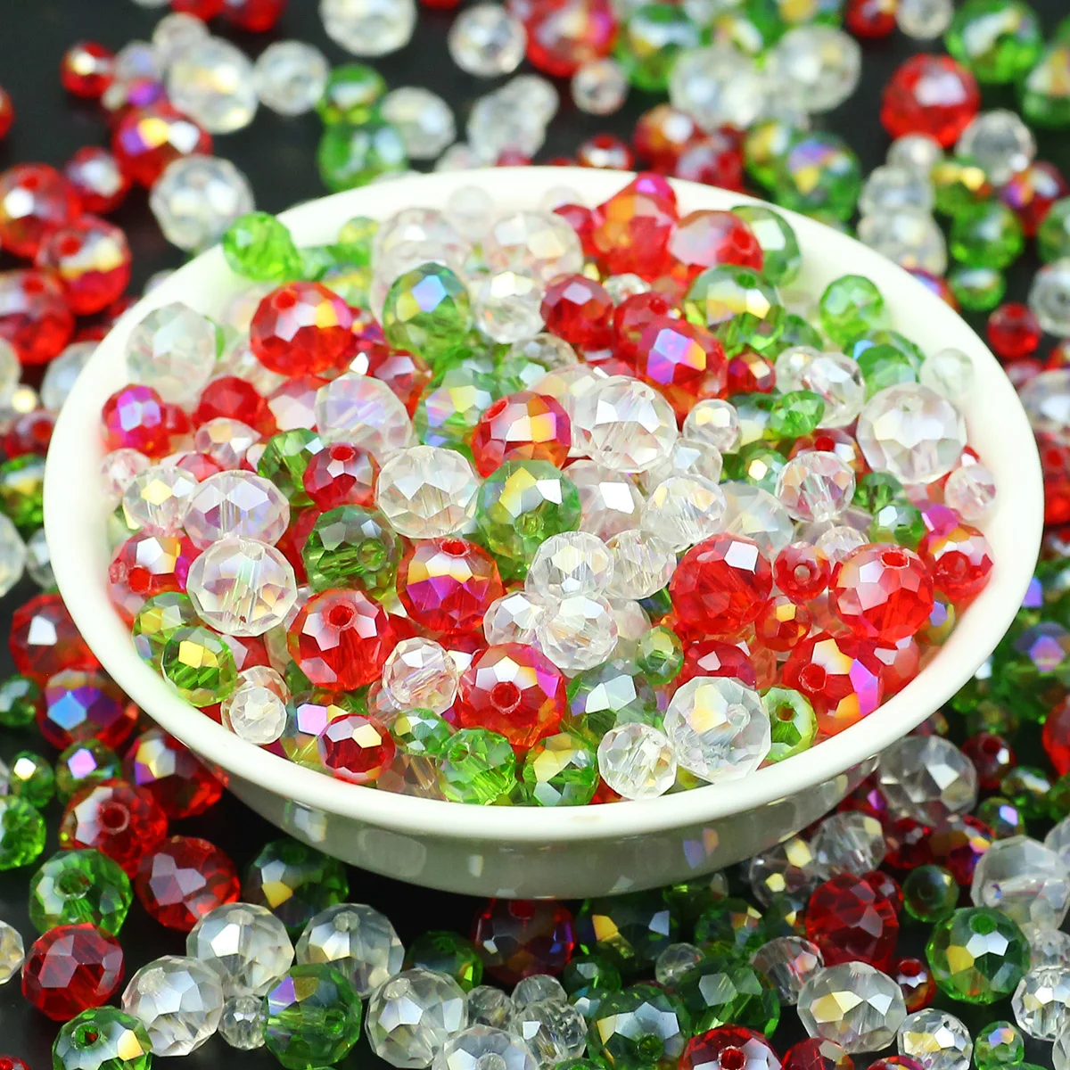 Christmas Theme Mixed Color AB Transparent Glass Beads Faceted Spacer Beads 4/6/8mm For Jewelry Making DIY Bracelets Necklaces