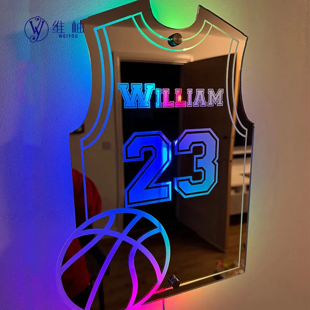 Personalized Basketball Jersey Mirror Light RGB Wall Light Remote Control Lamp For Esports Room Bedroom Bar Decor Night Light