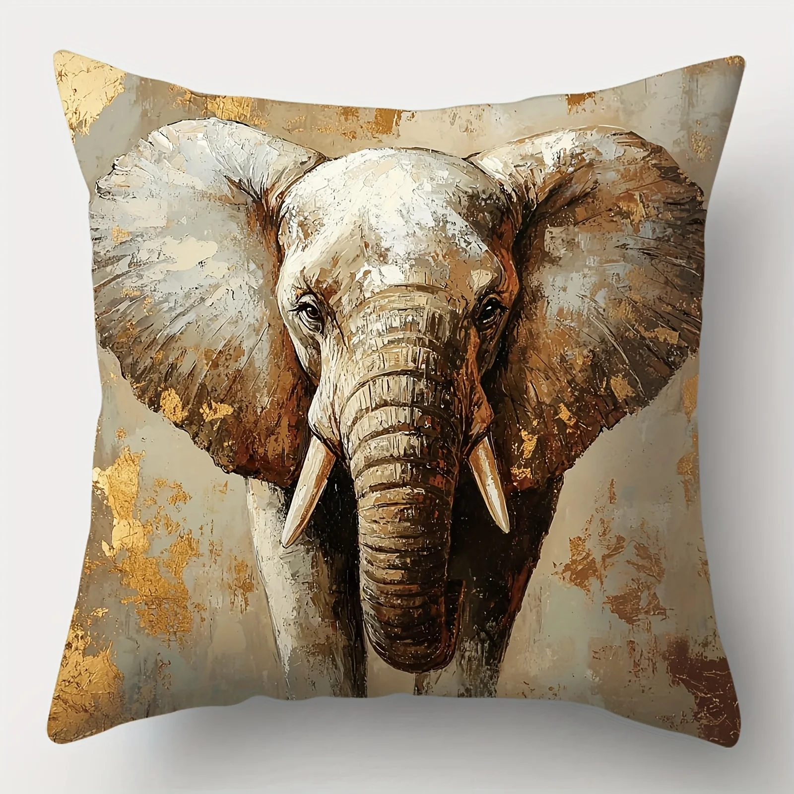 Quad Pack Safari Animal Print Pillow Covers Golden Lion Elephant Leopard Zebra Throw Cushions Luxury Jungle Home Decor