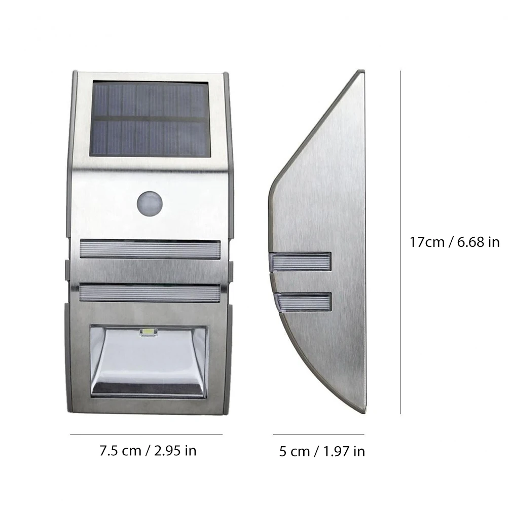 

Solar Motion Sensor LED Light Stainless Steel Wall Mount White Light Outdoor Motion Activated Pir Sensor for Pathway Stair Deck