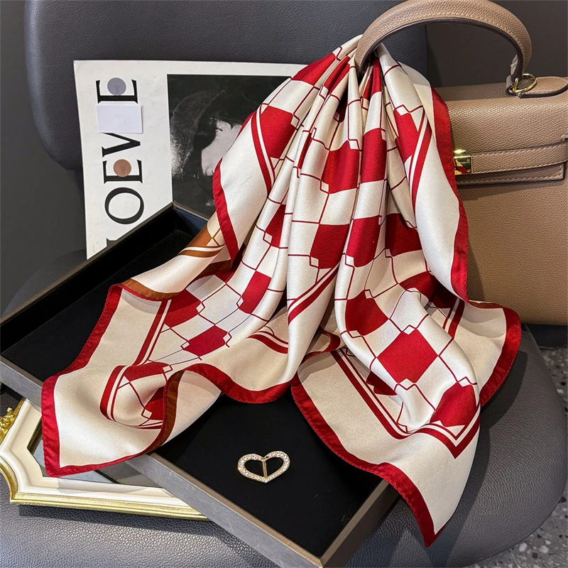 

100% Twill Silk Square Scarf for Women 65cm Neck Tie Neckerchief Double side Female Foulard Headband Hijab Shawl Bandana