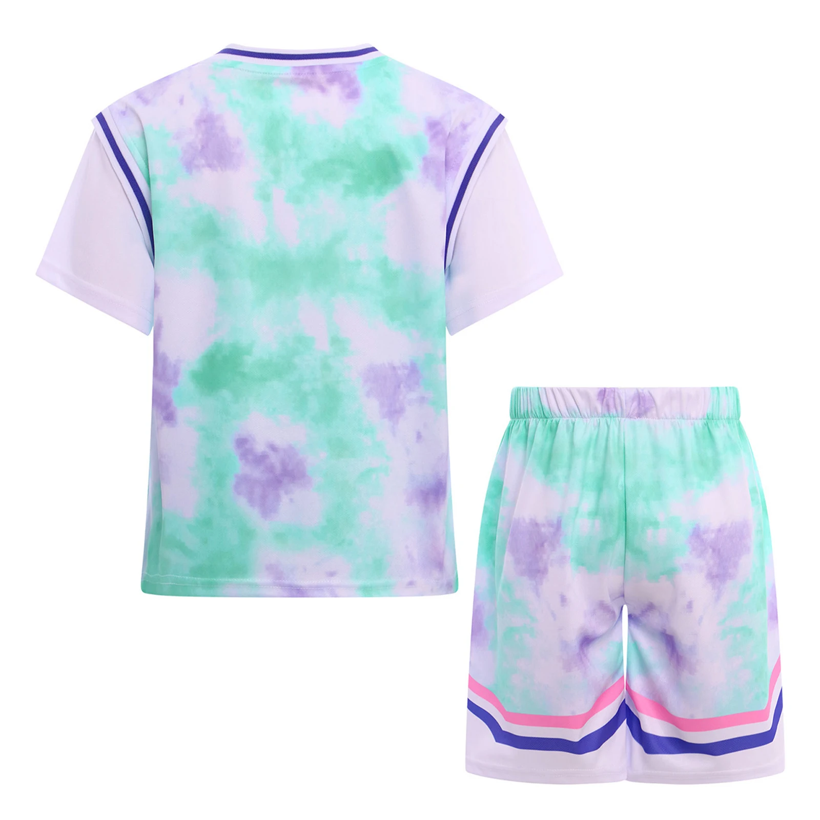 2Pcs Girls Boys Number Printed Sports Outfit Basketball Soccer Uniform Short Sleeve T-shirt+Shorts Set for Outdoor Active Wear