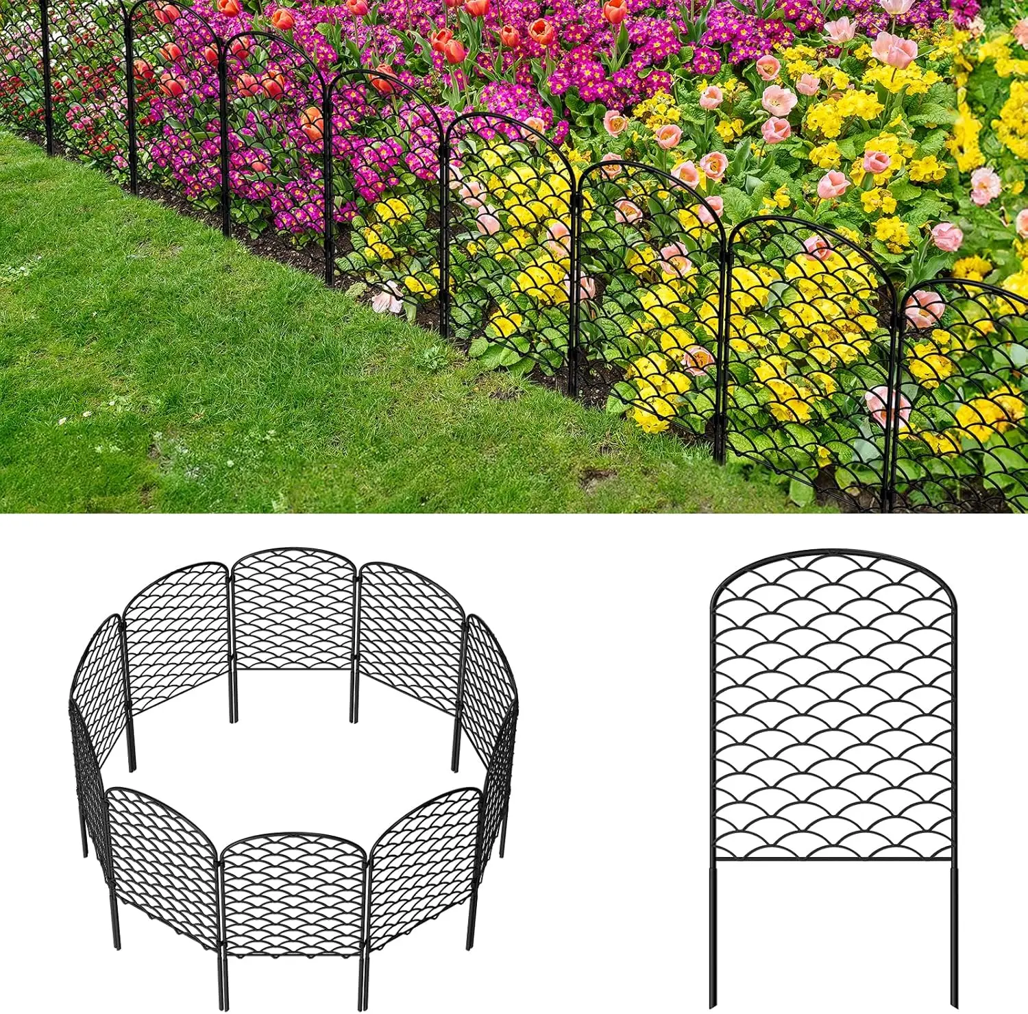 

Декоративный садовый забор, 10 штук в упаковке, 24 дюйма высотой x 10,8 футов длиной, нержавеющий металлический барьер от животных для двора и патио