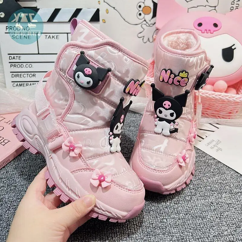 

Sanrio Hello Kitty зимние сапоги для девочек, зимняя непромокаемая нескользящая теплая обувь для детей, милая каваи для активного отдыха