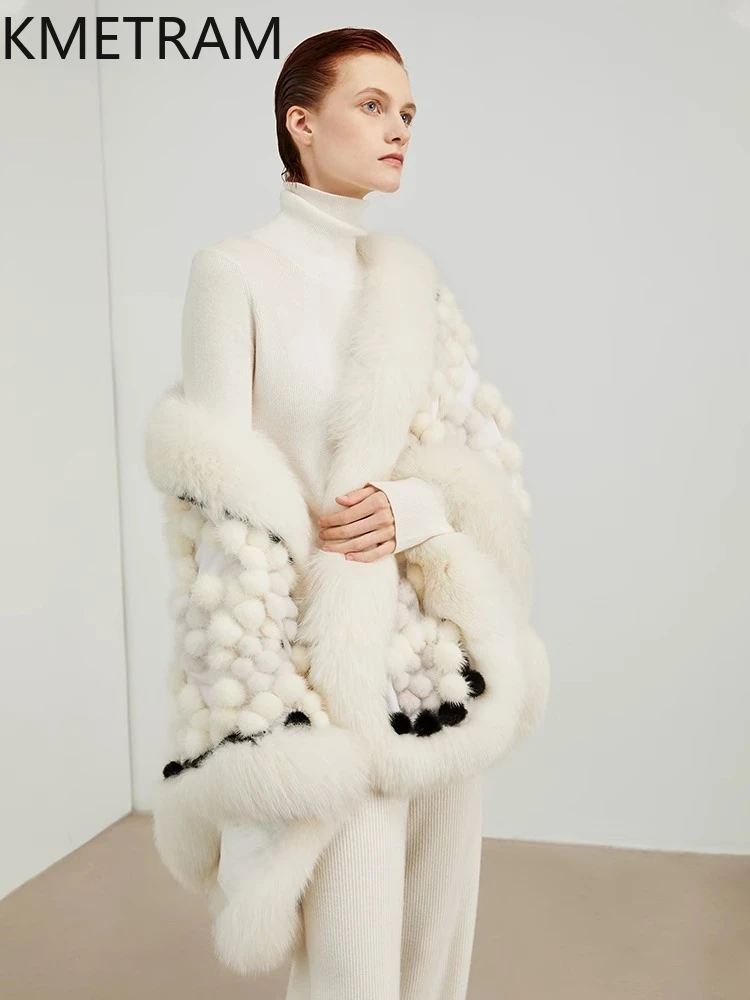100% fourrure de vison naturelle + veste de fourrure de renard femme luxe vraie fourrure châle manteau 2025 haute qualité manteaux d'hiver femmes vêtements Fourrure