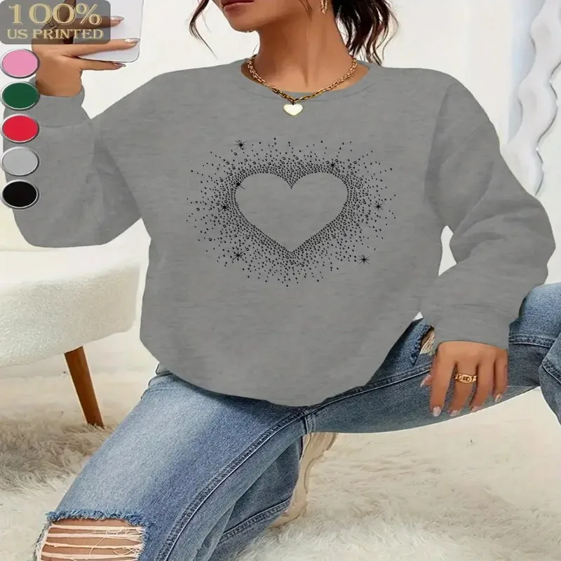 

Зима-Осень, большие размеры, женский свитшот большого размера, женская одежда, большое черное сердце, художественный дизайн, длинный рукав, уличный стиль, удобная одежда