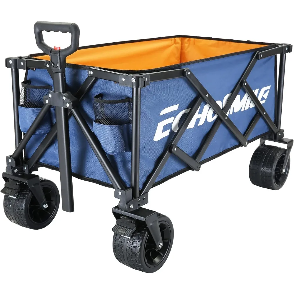 

EchoSmile Collapsible Folding Wagon Cart, Beach Wagon for Sand with Big Wheels, Heavy Duty 400lbs Capacity Utility Wagon