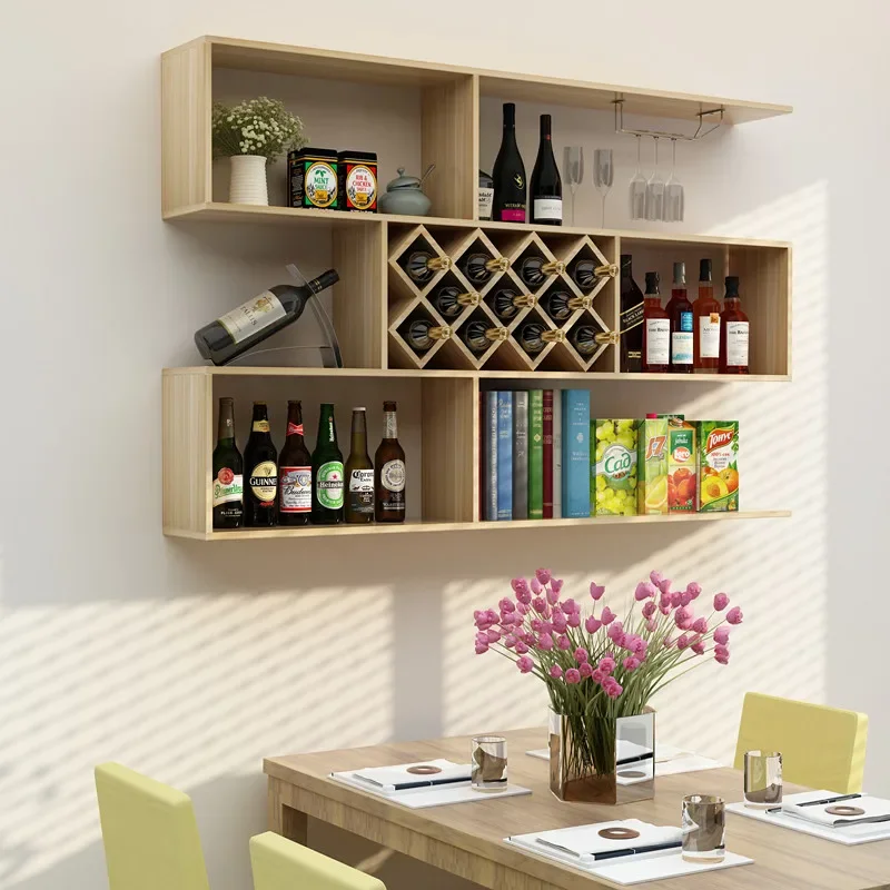Hanging wine rack, wine cabinet wall mounted shelf, restaurant bar counter, solid wood simple wall mounted decorative shelf image 4