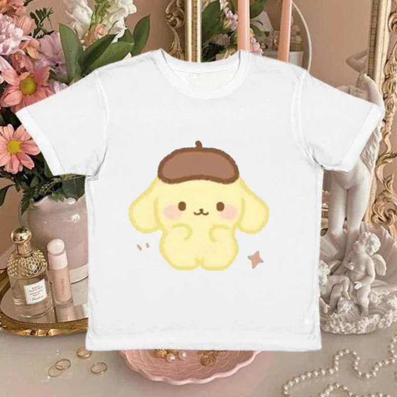 T-shirt à manches courtes Sanurgente, haut polyvalent, pur imprimé, style japonais, Kawali Pompompurin, Y2K, été, nouveau style