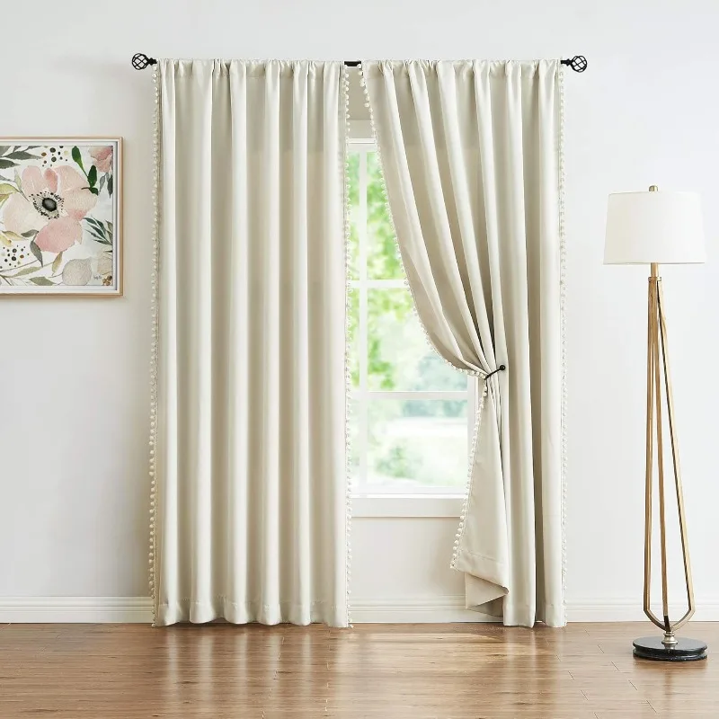 84" Energy Efficient Insulated Living Room Blackout Curtain Fabric for Kitchen Nursery Ivory 52" Wide x2 Pieces with Rod Cover