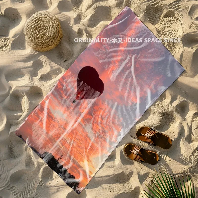 Romantic Heart Hot Air Beach Towel Patterned Sunscreen And Windproof Suitable For Swimming Pool Camping Travel