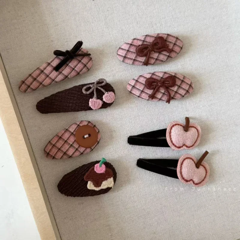 Ke Luli-Juego de horquillas de café rosa para niña, clip con flequillo de corazón, horquilla BB, pinza para el pelo rota en el lado
