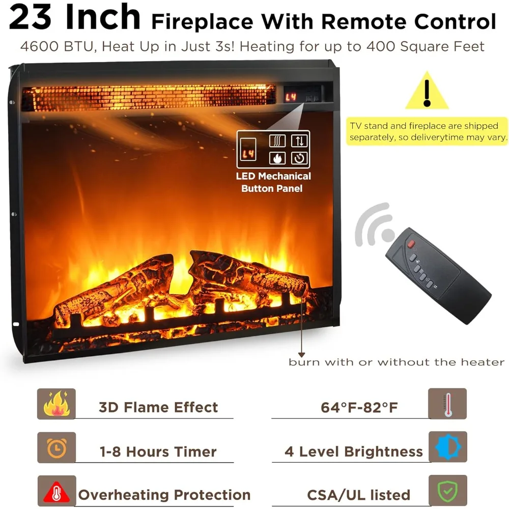 Fireplace TV Stand for 65+ Inch TV, 33 Tall Highboy Farmhouse Entertainment Center w/ 23'' Electric Fireplace, Rustic Media
