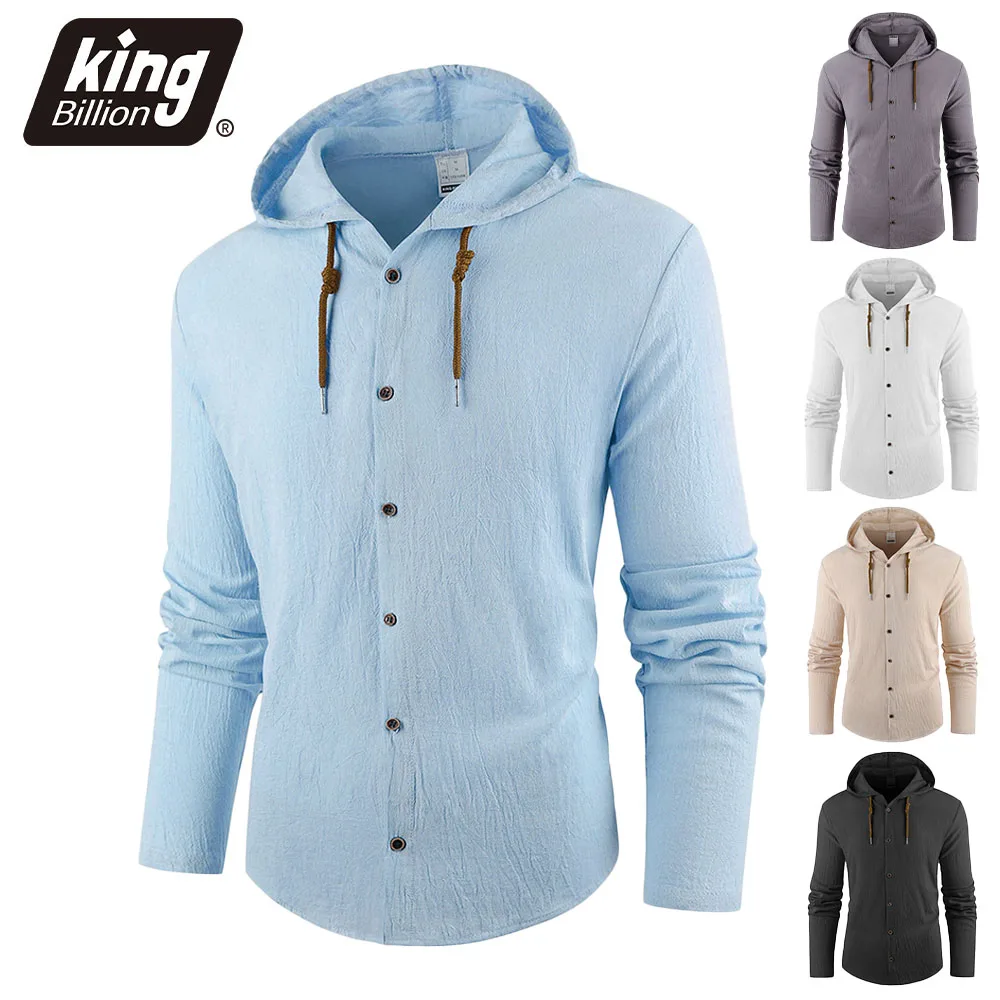 

Men's Shirt Hooded Single Breasted Cotton Linen Long Sleeve Shirts Lightweight Drawstring Design Vacation Style Male Tops
