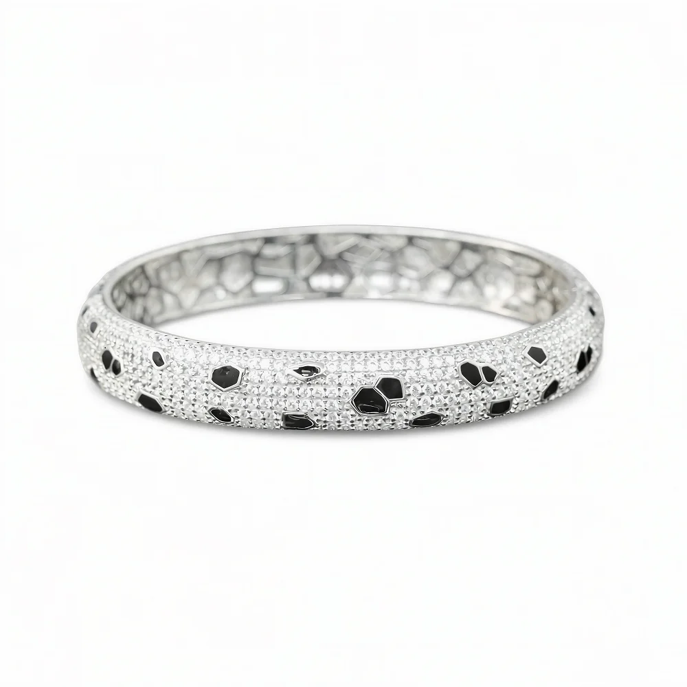 

Изысканный браслет из стерлингового серебра 925 пробы с леопардом, черная эмаль, изысканное украшение в виде животного, подарок для женщин на день рождения или годовщину