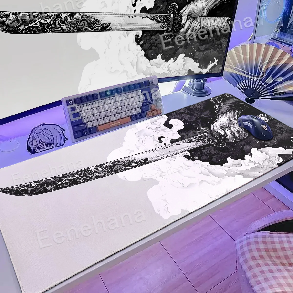 

Японский коврик для мыши Katana, большой коврик для компьютерной офисной игровой настольной коврик Art XXL, резиновые противоскользящие подушечки для игровой настольной клавиатуры