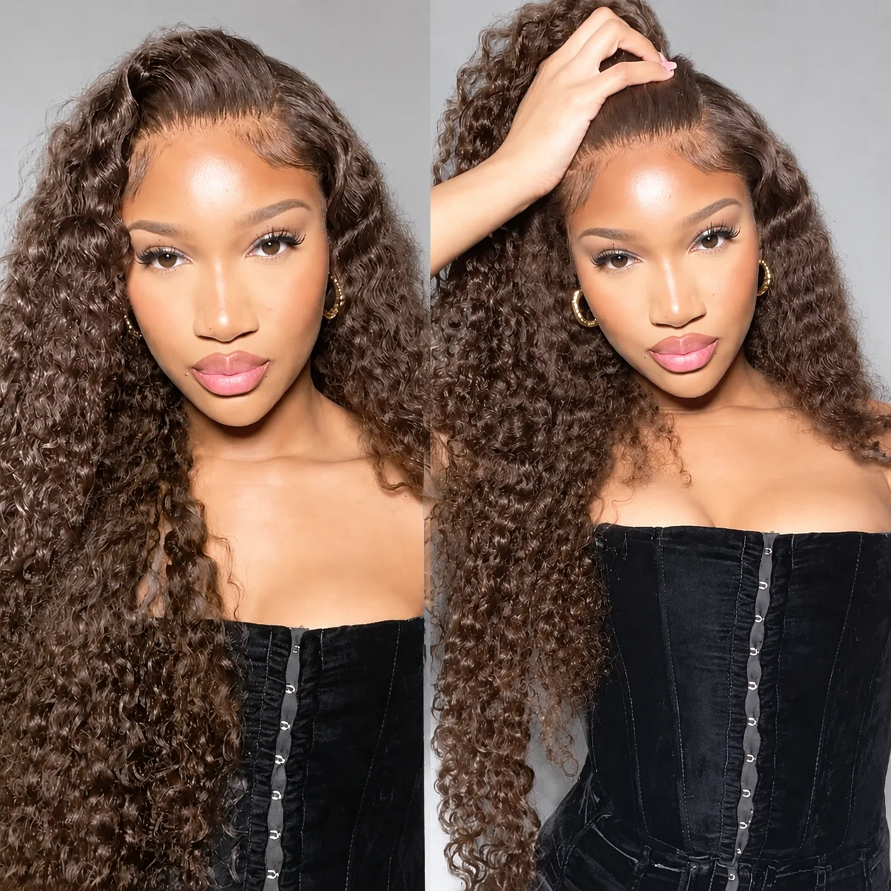Chocolate Brown Deep Curly Human Hair Wig 13x4 13x6 HD Lace Frontal Colored Water Wave Wig for Women Glueless Brazilian Style