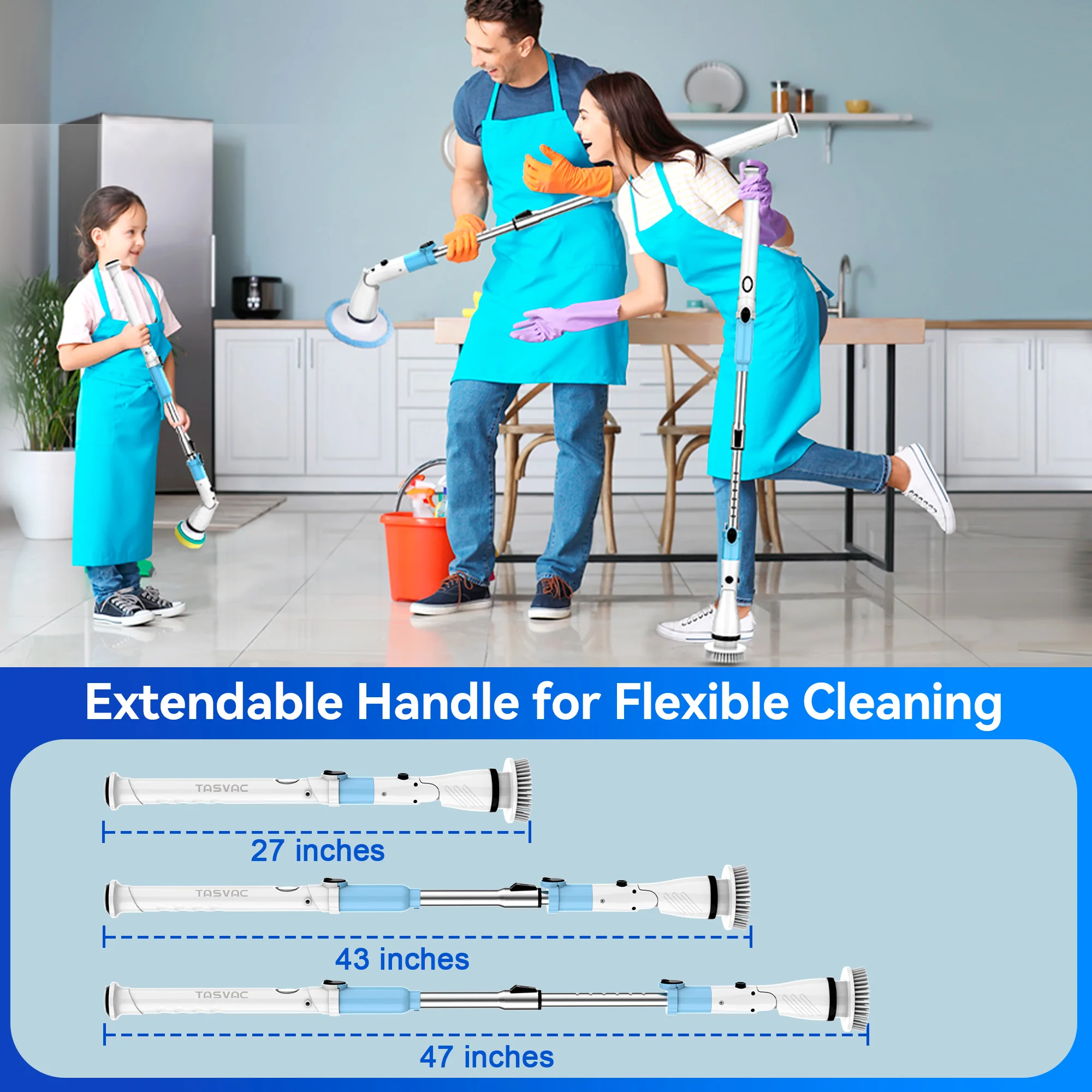 電動スピンスクラバー ハンドヘルド コードレス クリーニングブラシ 交換用ブラシ5本付き 延長ハンドル 450RPM 浴室 キッチン用