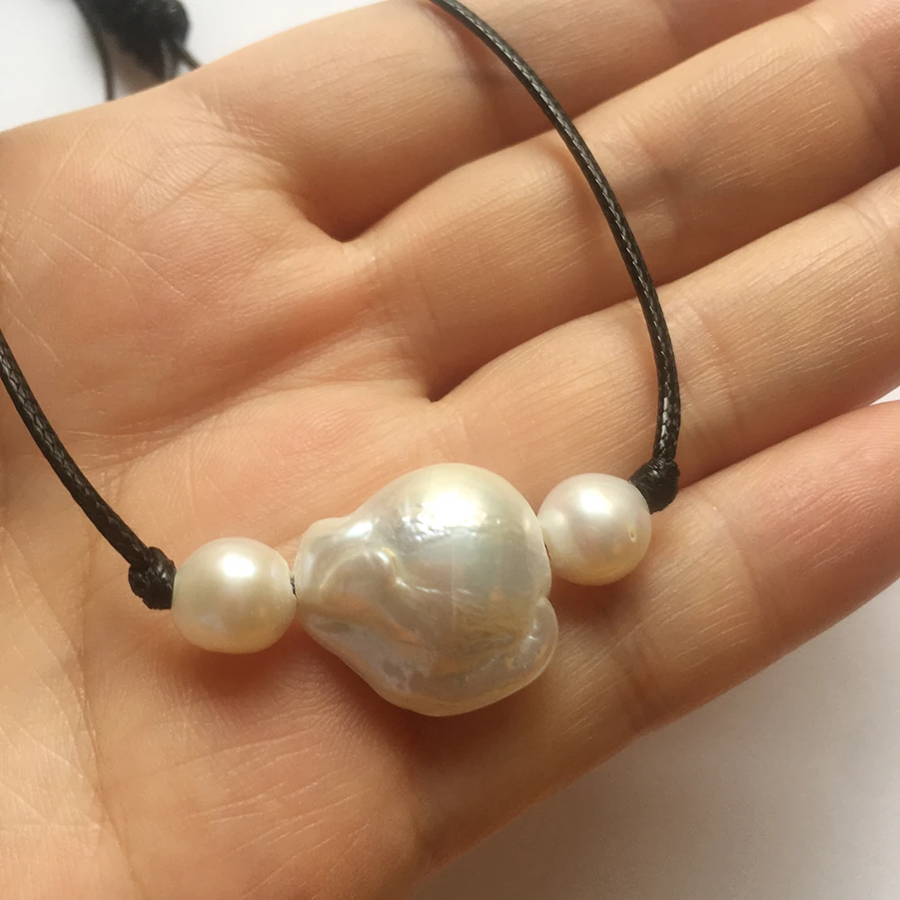 Real natural baroque pearl choker necklace 100% nature freshwate,adjustable knotted-13-17 mm big baroque-total 65 cm.