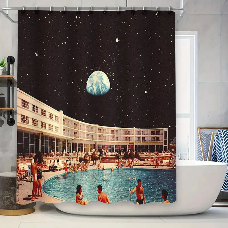 Cortina de ducha para Fiesta EN LA Piscina, playa Tropical, vacaciones, Hotel, Resort, telón de fondo impermeable, decoración del hogar, arte del baño, estilo moderno