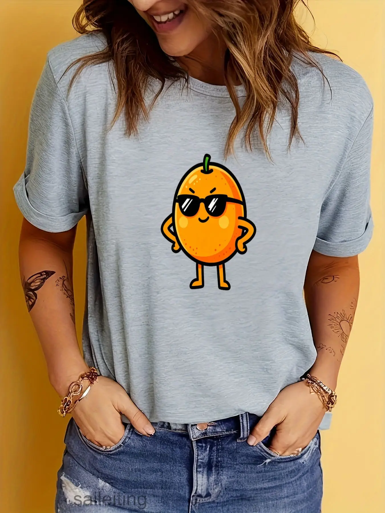Cool Cartoon Orange T-Shirt Men Women Funny Fruit Graphic Tee Casual Short Sleeve Summer Breathable Top Trendy Streetwear Gif