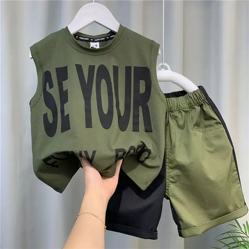 

Boys Vest Set For Childrens Clothing 2023 New Fashionable Baby Summer Clothing Childrens Handsome Sleeveless Clothes Kids