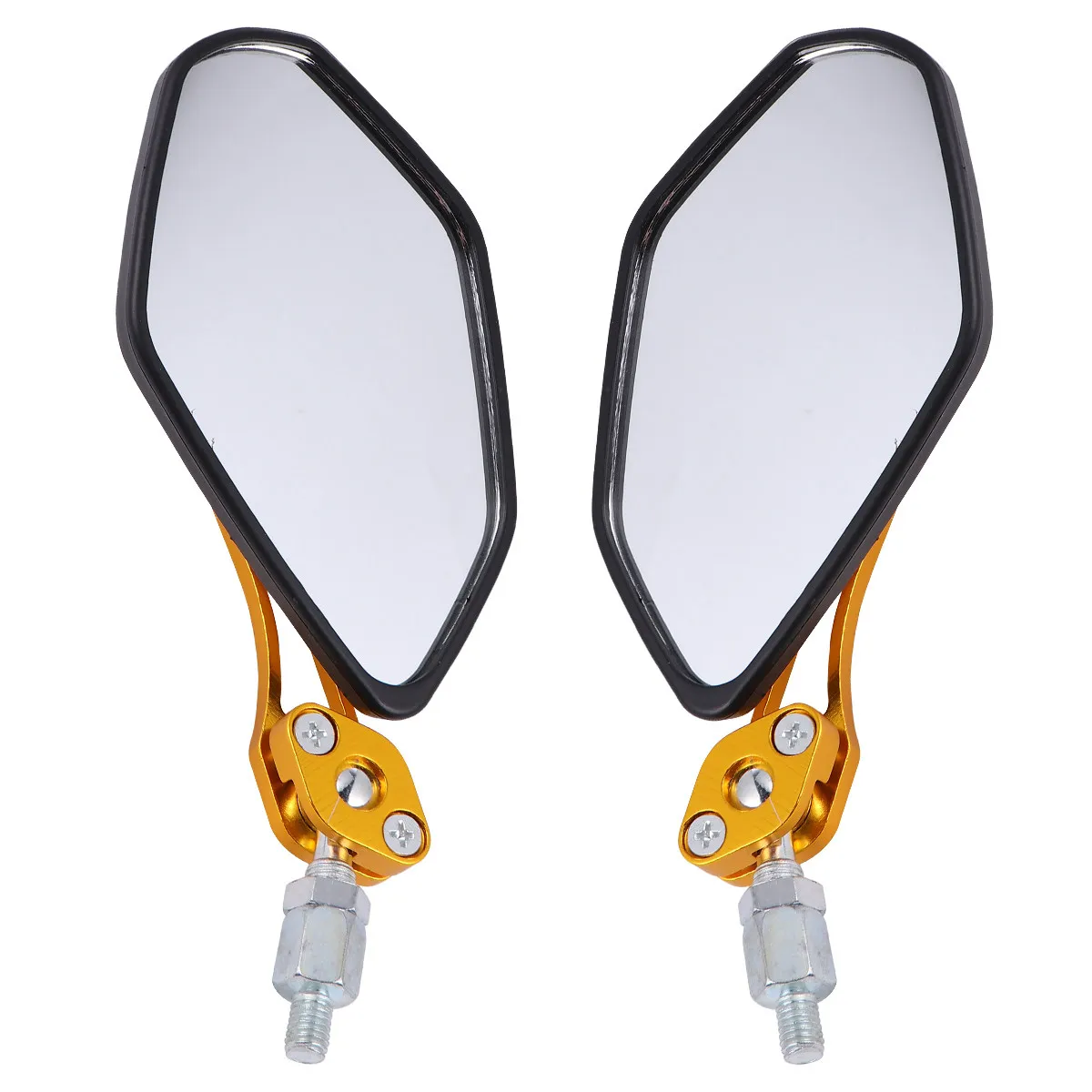 1Pair Motorbike Retroreflector Motorcycle Rearview Mirror Golden Long Stem 360 Rotated Adjustable Wide Angle Backup Mirror