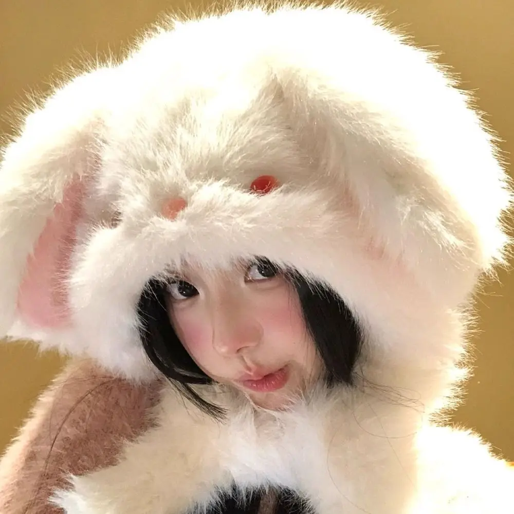 

Anti-cold Winter Plush Hat Little Rabbit Ear Will Move Rabbit Ears Warmer Hat Cute Solid Color Fluffy Ear Protection Cap Autumn