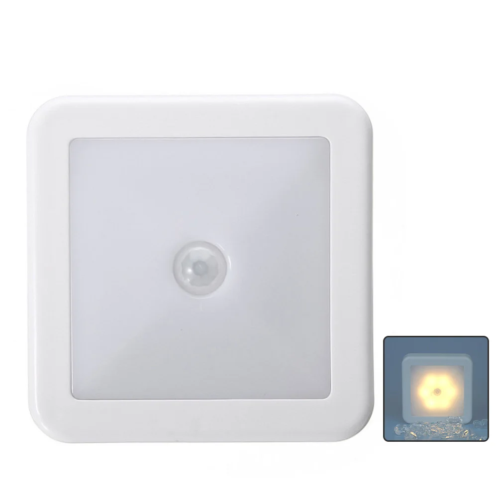 Square Battery Powered Lamp Auto On Off PIR Motion Sensor Bedroom Stair Smart Night Light Wireless Cabinet Led