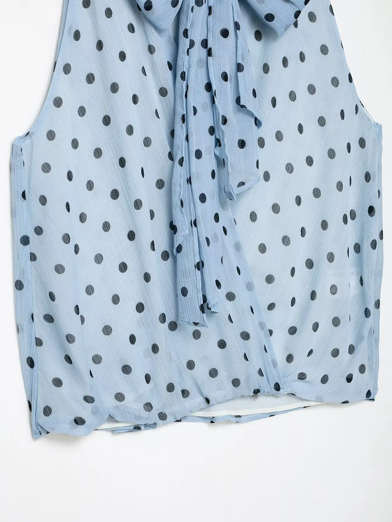 HH Elegante Minimalistische Gepunktete Neckholder-Bluse mit Bindeband, V-Ausschnitt, Ärmellos, Sommer-Oberteil für Business, Freizeit, Büro und Urlaub – Detail 8