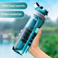 750ml Tritan Material Water Bottle with Straw Eco-Friendly Durable Gym Fitness Outdoor Sport Shaker Drink Bottle