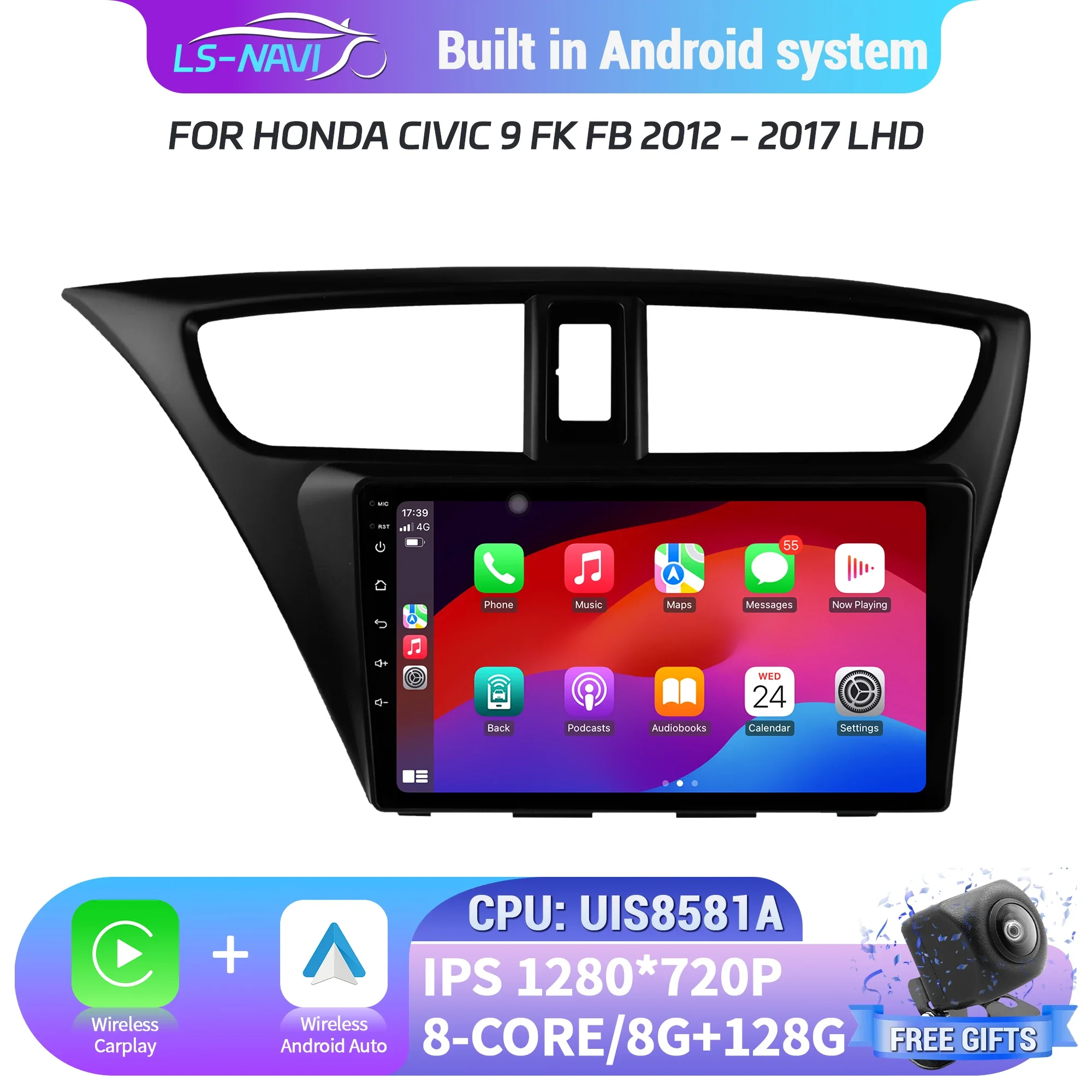 

For Honda Civic 9 FK FB 2012-2017 Left Hand Drive Car Radio Navigation Wireless CarPlay Android Multimedia 4G GPS Screen Stereo