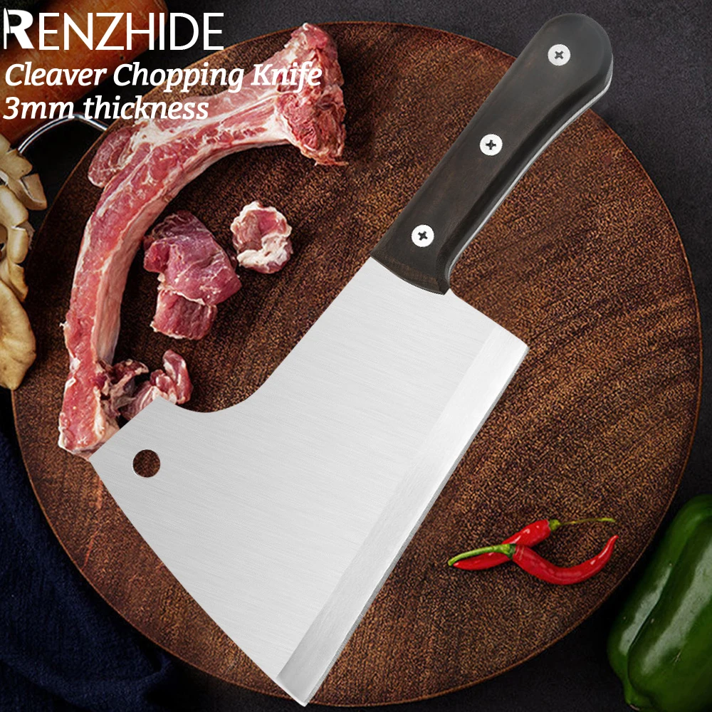 

RZD Chopping Cleaver Stainless Steel Kitchen Chef Bone Butcher Cutting Knives Slicing Chinese Style Knife Tool Accessory