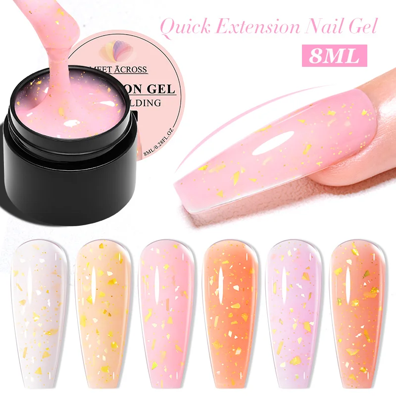 MEET ACROSS 7ML Glitter Quick Extension Gel Nagellak Goudfolie Effect Vernis Semi Permanente UV Gel Nail Art harde Gel Vernis